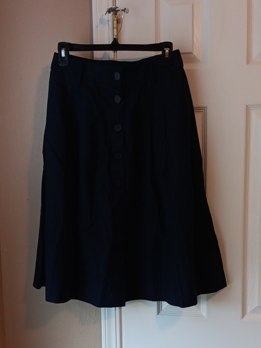 Talbots Navy Button-Front A-Line Midi Skirt Size 6P